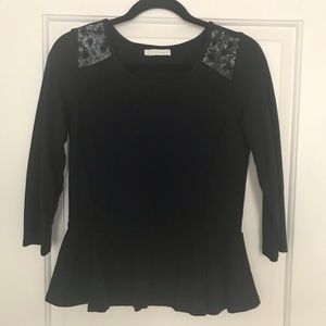 Black Peplum Top With Sequin Shoulder Detail
